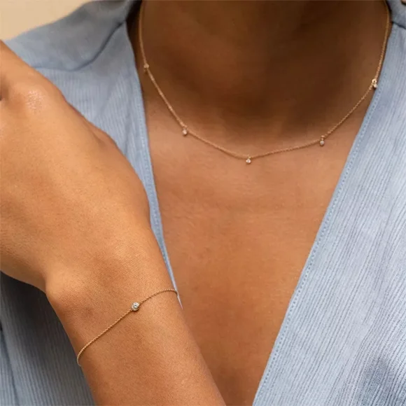 NEW 18k Yellow Gold | 925 Sterling Bezel Set Diamond Solitaire Bracelet - Picture 15 of 16